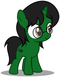 Size: 2550x3275 | Tagged: safe, artist:strategypony, imported from derpibooru, oc, oc only, oc:ambitious gossip, pony, unicorn, accessory, black mane, female, filly, foal, glasses, green coat, horn, meganekko, simple background, transparent background