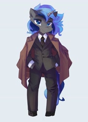 Size: 2950x4096 | Tagged: safe, artist:saxopi, imported from derpibooru, oc, oc only, semi-anthro, unicorn, clothes, coat, necktie, simple background, solo, suit