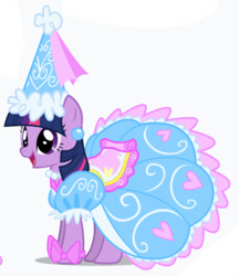 Size: 1184x1373 | Tagged: safe, artist:mixermike622, imported from derpibooru, twilight sparkle, pony, unicorn, look before you sleep, beautiful, big smile, black background, blurry, bow, clothes, cropped, cute, dress, ear piercing, froufrou glittery lacy outfit, happy, hat, hennin, jewelry, necklace, open mouth, piercing, pretty, princess, simple background, solo, twiabetes, twilight sparkle is best facemaker, twilight wants to be a princess, unicorn twilight, upscaled, white background