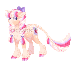 Size: 3200x2800 | Tagged: safe, artist:gigason, imported from derpibooru, oc, oc:malinae, pony, unicorn, bow, female, hair bow, magical lesbian spawn, mare, obtrusive watermark, offspring, parent:applejack, parent:twilight sparkle, parents:twijack, simple background, solo, transparent background, watermark