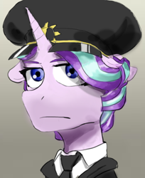 Size: 542x665 | Tagged: safe, imported from derpibooru, starlight glimmer, pony, unicorn, equestria at war mod, army, bust, cap, clothes, hat, military uniform, necktie, portrait, tno, uniform, white shirt