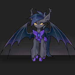 Size: 2000x2000 | Tagged: safe, artist:minty--fresh, imported from derpibooru, oc, oc only, bat pony, :/, bat pony oc, black sclera, glowing, glowing eyes, gradient background, large wings, male, night guard, solo, wings, yellow eyes