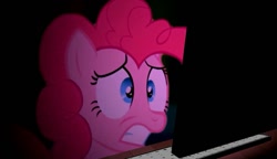 Size: 1149x660 | Tagged: safe, artist:adecoy95, imported from derpibooru, pinkie pie, earth pony, pony, computer, female, gritted teeth, mare, scared, teeth, youtube link