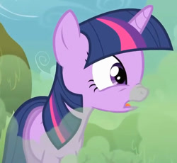 Size: 688x632 | Tagged: safe, imported from derpibooru, screencap, twilight sparkle, pony, unicorn, feeling pinkie keen, season 1, cropped, female, fog, froggy bottom bog, horn, mare, solo, unicorn twilight, youtube link