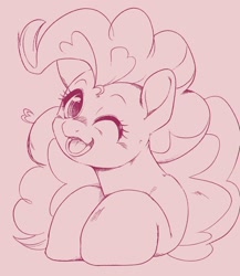 Size: 1668x1923 | Tagged: safe, artist:kurogewapony, imported from derpibooru, pinkie pie, earth pony, pony, blushing, female, looking at you, mare, monochrome, one eye closed, open mouth, open smile, simple background, smiling, smiling at you, solo, wink, winking at you