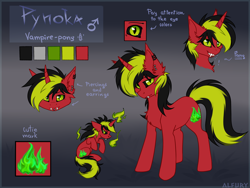 Size: 4000x3000 | Tagged: safe, artist:alfury, imported from derpibooru, oc, oc only, oc:pynoka, pony, unicorn, 2020, black sclera, gradient background, male, reference sheet, solo, stallion