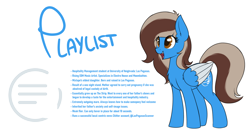 Size: 3200x1700 | Tagged: safe, artist:ponynamedmixtape, imported from derpibooru, oc, oc only, oc:playlist, pegasus, pony, female, lore, reference sheet, simple background, solo, text, transparent background