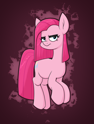 Size: 1712x2248 | Tagged: safe, artist:moonatik, imported from derpibooru, pinkie pie, earth pony, abstract background, alternate hairstyle, black eyeshadow, eyeshadow, female, grumpy, lidded eyes, looking at you, makeup, mare, pinkamena diane pie, solo, straight hair, straight mane