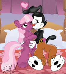 Size: 2039x2301 | Tagged: safe, artist:stormythetrooper, imported from derpibooru, cheerilee, anthro, earth pony, pony, semi-anthro, animaniacs, bed, crack shipping, crossover, crossover shipping, every day we stray further from god's light, female, interspecies, male, one eye closed, pregnant, shipping, straight, unknown species, what has humanity come to, what the fuck did you just bring upon this cursed land, why, wtf, yakko warner