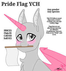 Size: 1266x1367 | Tagged: safe, artist:melodytheartpony, imported from derpibooru, pony, any gender, any race, any species, blushing, commission, flag, happy, pride, pride month, pride ponies, smiling, your character here