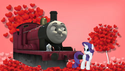 Size: 1280x726 | Tagged: safe, artist:princessedith568, imported from derpibooru, rarity, pony, unicorn, crack shipping, crossover, crossover shipping, female, james the red engine, male, shipping, thomas the tank engine