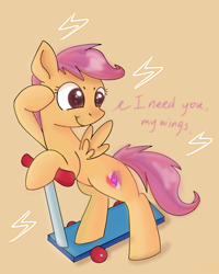 Size: 2236x2794 | Tagged: safe, artist:twiliset, imported from derpibooru, scootaloo, pegasus, pony, bipedal, bipedal leaning, confident, cute, cutealoo, female, filly, foal, leaning, lightning, looking at you, scooter, simple background, smiling, smiling at you, solo, spread wings, standing, talking, wings