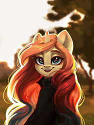 Size: 1792x2384 | Tagged: safe, artist:amishy, imported from derpibooru, oc, oc only, oc:sheron, anthro, unicorn, female, looking at you, mare, smiling, smiling at you, solo