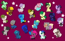 Size: 8400x5300 | Tagged: safe, artist:kittyrosie, imported from derpibooru, octavia melody, twilight sparkle, oc, alicorn, earth pony, eevee, griffon, pegasus, pony, unicorn, :p, ><, ^^, abstract background, alicorn oc, bandana, beady eyes, blue background, blushing, cheek fluff, chest fluff, chibi, clothes, coat markings, cowboy hat, cute, ear fluff, earth pony oc, eyes closed, facial hair, glasses, goggles, griffon oc, hat, horn, jewelry, mouth hold, necklace, ocbetes, one eye closed, open mouth, pegasus oc, pokémon, purple background, raised hoof, safety goggles, simple background, smol, socks, socks (coat markings), solo, striped socks, tavibetes, tongue out, twiabetes, twilight sparkle (alicorn), unicorn oc, wings, wink