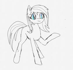 Size: 1128x1080 | Tagged: safe, artist:nitlynjane, imported from derpibooru, earth pony, pony, female, looking at something, mare, monochrome, old art, partial color, phone drawing, raised hoof, samsung notes, simple background, smiling, solo, white background