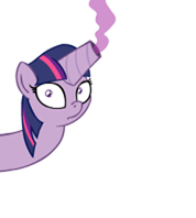 Size: 178x198 | Tagged: safe, artist:brutamod, edit, imported from derpibooru, twilight sparkle, pony, unicorn, mylittleheadcanon, bust, cannon, female, headcannon, looking at you, mare, pun, simple background, smoke, staring at you, tumblr, unicorn twilight, white background