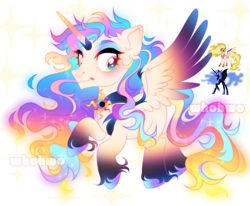 Size: 1894x1562 | Tagged: safe, artist:whohwo, imported from derpibooru, daybreaker, nightmare moon, alicorn, pony, base used, ear fluff, ethereal mane, eyelashes, female, fusion, makeup, male, mane of fire, mare, raised hoof, stallion, starry mane, unshorn fetlocks