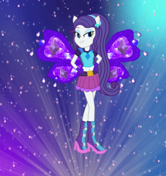 Size: 1297x1376 | Tagged: safe, artist:ketrin29, artist:user15432, imported from derpibooru, rarity, fairy, human, equestria girls, alternate hairstyle, barely eqg related, base used, believix, belly button, belt, boots, clothes, crossover, diamond, ear piercing, earring, element of generosity, fairy wings, fairyized, female, gloves, gradient background, hand on hip, headband, high heel boots, high heels, jewelry, looking away, piercing, ponied up, purple wings, shoes, smiling, solo, sparkly background, sparkly wings, wings, winx, winx club, winxified