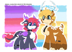 Size: 4981x3605 | Tagged: safe, artist:焰心fireworks, imported from derpibooru, oc, oc only, oc:夕霞•焰心, oc:晨辉•焰心, deer, deer pony, dracony, dragon, hybrid, original species, reference sheet