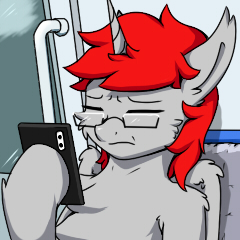 Size: 240x240 | Tagged: safe, artist:tx547, imported from derpibooru, oc, oc only, oc:ericken, alicorn, pony, alicorn oc, cellphone, cheek fluff, chinese meme, ear fluff, food, frown, glasses, hoof hold, horn, male, meme, meme face, metro, phone, red mane, smartphone, solo, stallion, subway, wings
