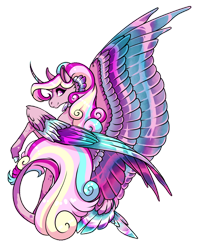 Size: 1024x1299 | Tagged: safe, artist:eothnoguy-art, imported from derpibooru, princess cadance, alicorn, pony, alternate design, colored wings, curved horn, female, horn, looking at you, mare, simple background, solo, transparent background, wings