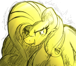 Size: 4000x3484 | Tagged: safe, artist:czu, imported from derpibooru, fluttershy, pegasus, pony, bust, fangs, monochrome, open mouth, open smile, sketch, smiling, solo, sparkly eyes, wingding eyes