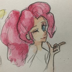 Size: 2000x2000 | Tagged: safe, artist:mingtiaonianer31589, imported from derpibooru, pinkie pie, human, humanized, solo, traditional art