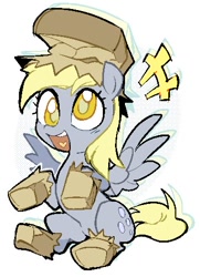 Size: 360x496 | Tagged: safe, artist:tikovka_pumpkin, imported from derpibooru, derpy hooves, pegasus, pony, luna eclipsed, clothes, colored pupils, costume, cute, derpabetes, female, mare, nightmare night costume, open mouth, paper bag, paper bag wizard, simple background, sitting, solo, white background