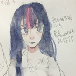 Size: 2000x2000 | Tagged: safe, artist:mingtiaonianer31589, imported from derpibooru, twilight sparkle, human, chinese, humanized, solo, traditional art