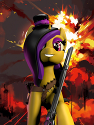 Size: 814x1080 | Tagged: safe, artist:sin75, imported from derpibooru, oc, oc only, oc:quick shot, unicorn, bag, bullet, dynamite, explosion, explosives, gun, sculpted, solo, weapon