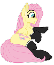 Size: 3900x4667 | Tagged: safe, artist:justapone, imported from derpibooru, fluttershy, pegasus, pony, absurd resolution, black socks, chest fluff, chin fluff, clothes, colored, cute, ear fluff, female, happy, lineart, lying down, mare, prone, simple background, smiling, socks, solo, teeth, transparent background, wings