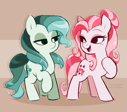 Size: 2529x2221 | Tagged: safe, artist:syrupyyy, imported from derpibooru, oc, oc only, oc:pennyroyal, oc:spring mint, earth pony, pony, duo, female, siblings, sisters