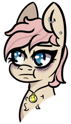 Size: 332x575 | Tagged: safe, artist:lazerblues, imported from derpibooru, oc, oc only, oc:equestrian hoofball, earth pony, pony, bust, chest fluff, collar, ear piercing, piercing, simple background, solo, transparent background