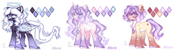 Size: 1280x374 | Tagged: safe, artist:dillice, imported from derpibooru, oc, oc only, earth pony, pegasus, pony, unicorn, deviantart watermark, earth pony oc, eyelashes, female, halo, hoof fluff, horn, mare, obtrusive watermark, pegasus oc, simple background, unicorn oc, watermark, white background, wings