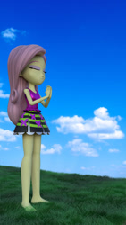 Size: 600x1066 | Tagged: safe, artist:gimmerliner, imported from derpibooru, fluttershy, human, equestria girls, 3d, barefoot, feet, grass, outdoors, solo