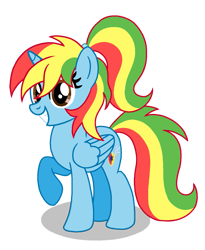 Size: 1199x1459 | Tagged: safe, artist:madlilon2051, imported from derpibooru, oc, oc only, oc:royal strength, alicorn, pony, alicorn oc, base used, eyelashes, female, grin, horn, mare, multicolored hair, rainbow hair, simple background, smiling, transparent background, wings