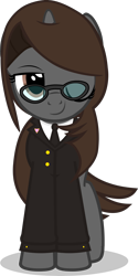 Size: 3548x7122 | Tagged: safe, artist:mrvector, imported from derpibooru, oc, oc only, oc:sonata, pony, unicorn, ace attorney, clothes, cute, elements of justice, female, glasses, mare, one eye closed, simple background, smiling, smug, solo, suit, transparent background, turnabout storm, wink