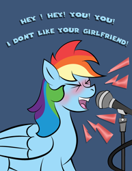Size: 2550x3300 | Tagged: safe, artist:vareb, imported from derpibooru, rainbow dash, pegasus, pony, avril lavigne, drunk, drunker dash, emanata, eyes closed, female, girlfriend, karaoke, mare, microphone, open mouth, singing, smiling, solo, song reference