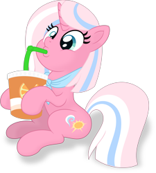 Size: 4594x5105 | Tagged: safe, artist:latecustomer, artist:thatusualguy06, imported from derpibooru, clear sky, pony, unicorn, common ground, .svg available, absurd resolution, cute, drink, female, full body, hoof hold, juice, kerchief, mare, orange juice, simple background, sitting, solo, svg, transparent background, vector