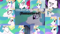 Size: 1981x1116 | Tagged: safe, derpibooru exclusive, edit, edited screencap, editor:quoterific, imported from derpibooru, screencap, princess celestia, alicorn, human, pony, a canterlot wedding, a royal problem, between dark and dawn, celestial advice, equestria girls, equestria girls series, forgotten friendship, friendship is magic, keep calm and flutter on, princess twilight sparkle (episode), the crystalling, twilight's kingdom, big eyes, close-up, face, faic, grin, punklestia, remastered, smiling