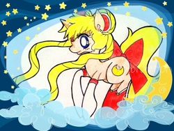 Size: 900x675 | Tagged: safe, artist:cryptidkitty, imported from derpibooru, earth pony, pony, anime, crossover, female, mare, night, ponified, sailor moon, smiling, stars, tsukino usagi