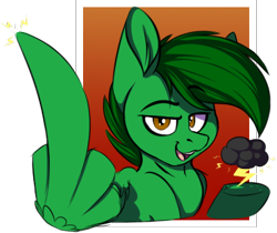 Size: 390x327 | Tagged: safe, artist:notetaker, derpibooru exclusive, imported from derpibooru, oc, oc only, oc:thundercloud, pegasus, pony, cloud, electricity, middle feather, middle finger, simple background, small resolution, solo, vulgar, wing hands, wings