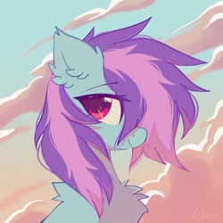 Size: 500x500 | Tagged: safe, artist:mirtash, imported from derpibooru, oc, oc only, oc:nohra, earth pony, pony, chest fluff, ear fluff, eyebrows, eyebrows visible through hair, female, fluffy, looking at you, mare, smiling, smiling at you, solo, two toned mane