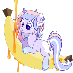 Size: 2000x2000 | Tagged: safe, artist:rachelclaradrawz, imported from derpibooru, oc, oc:heart splash, pony, banana, base used, female, food, herbivore, honey, mare, simple background, solo, transparent background