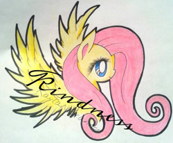 Size: 600x494 | Tagged: safe, artist:cryptidkitty, imported from derpibooru, fluttershy, pegasus, pony, female, kindness, mare, pencil drawing, smiling, spread wings, text, traditional art, wings