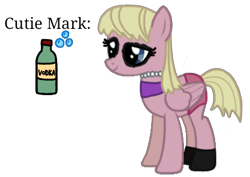Size: 416x294 | Tagged: safe, artist:pagiepoppie12345, imported from derpibooru, oc, oc only, oc:sweetie bloom, pegasus, alcohol, alternate universe, bottle, bubble, clothes, cutie mark, desaturated, eyelashes, eyeshadow, female, jewelry, makeup, mare, necklace, panties, pearl necklace, salty blossom, simple background, socks, tanktop, text, transparent background, underwear, vodka, wings