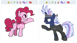 Size: 630x354 | Tagged: safe, artist:foxyfell1337, artist:rainbrony, imported from derpibooru, pinkie pie, twilight sparkle, oc, oc:silverlay, pony, unicorn, derpibooru, it's about time, base used, clothes, friday night funkin', funkin' is magic, future twilight, juxtaposition, meta, pixel art, simple background, solo, sprite, white background