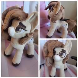 Size: 2048x2048 | Tagged: safe, artist:vintyri, imported from derpibooru, oc, oc only, oc:pencil test, earth pony, pony, chair, colored hooves, earth pony oc, female, glasses, irl, lidded eyes, photo, plushie, solo, thick eyebrows