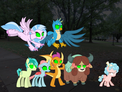 Size: 4140x3108 | Tagged: safe, artist:eli-j-brony, imported from derpibooru, cozy glow, gallus, ocellus, sandbar, silverstream, smolder, yona, changedling, changeling, classical hippogriff, dragon, earth pony, griffon, hippogriff, pony, yak, antagonist, bad end, bow, brainwashed, cloven hooves, colored hooves, cozy glow is best facemaker, dragoness, evil, evil grin, evil smirk, female, grin, hair bow, hypnosis, hypnotized, jewelry, looking at someone, male, monkey swings, necklace, pure unfiltered evil, smiling, smirk, student six, teenager, wings