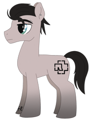 Size: 1125x1495 | Tagged: safe, artist:dyonys, imported from derpibooru, oc, oc only, earth pony, pony, ear piercing, earring, earth pony oc, full body, gradient hooves, hooves, jewelry, lidded eyes, male, piercing, ponified, rammstein, side view, simple background, solo, stallion, standing, tail, tattoo, till lindemann, transparent background